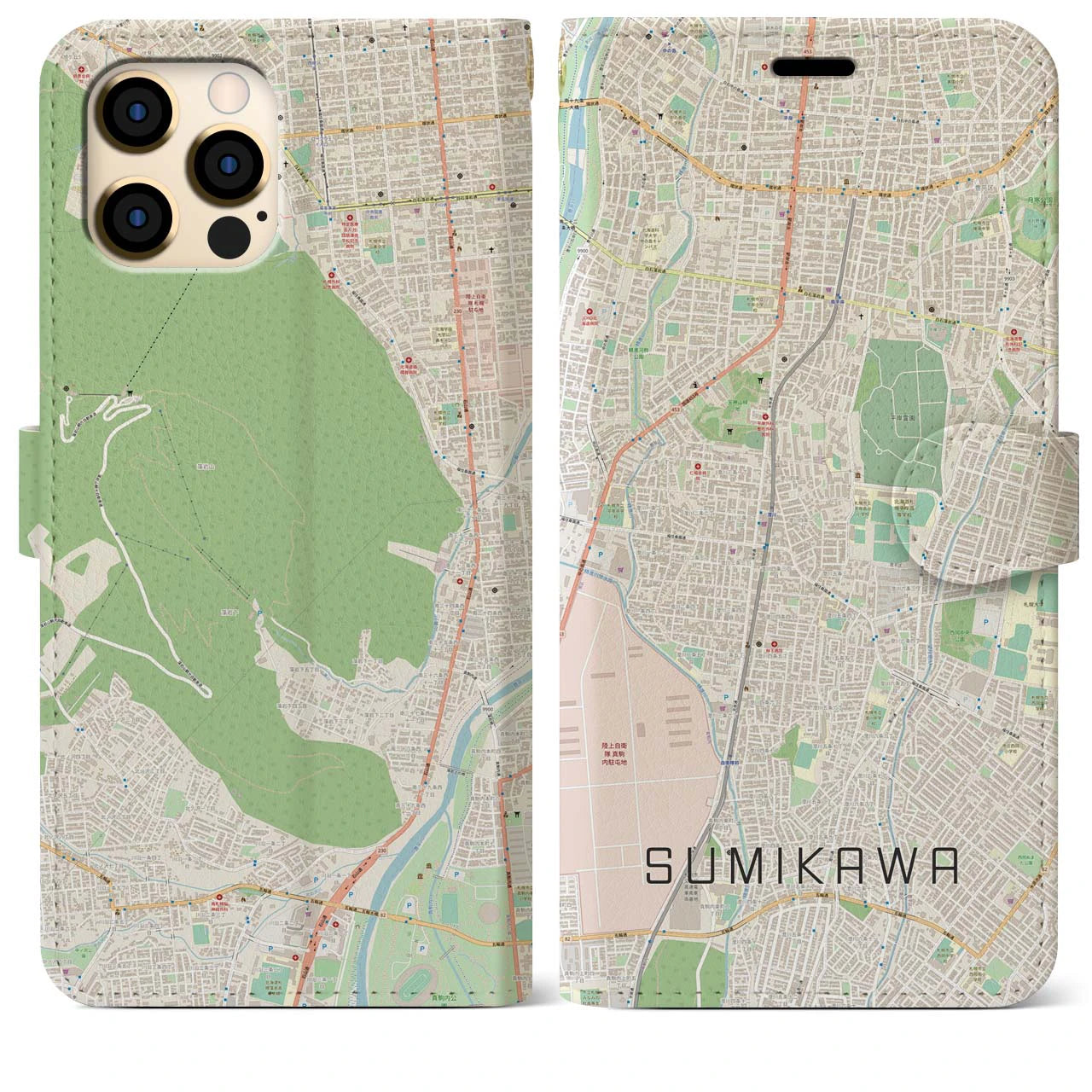 【澄川】地図柄iPhoneケース（手帳両面タイプ・ナチュラル）iPhone 12 Pro Max 用