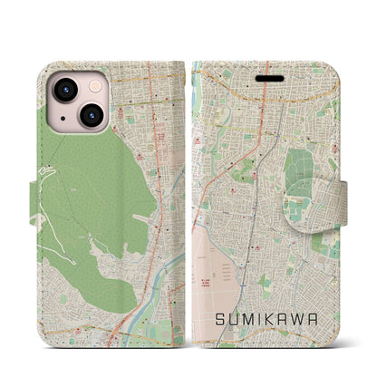 【澄川（北海道）】地図柄iPhoneケース（手帳タイプ）ナチュラル・iPhone 13 mini 用