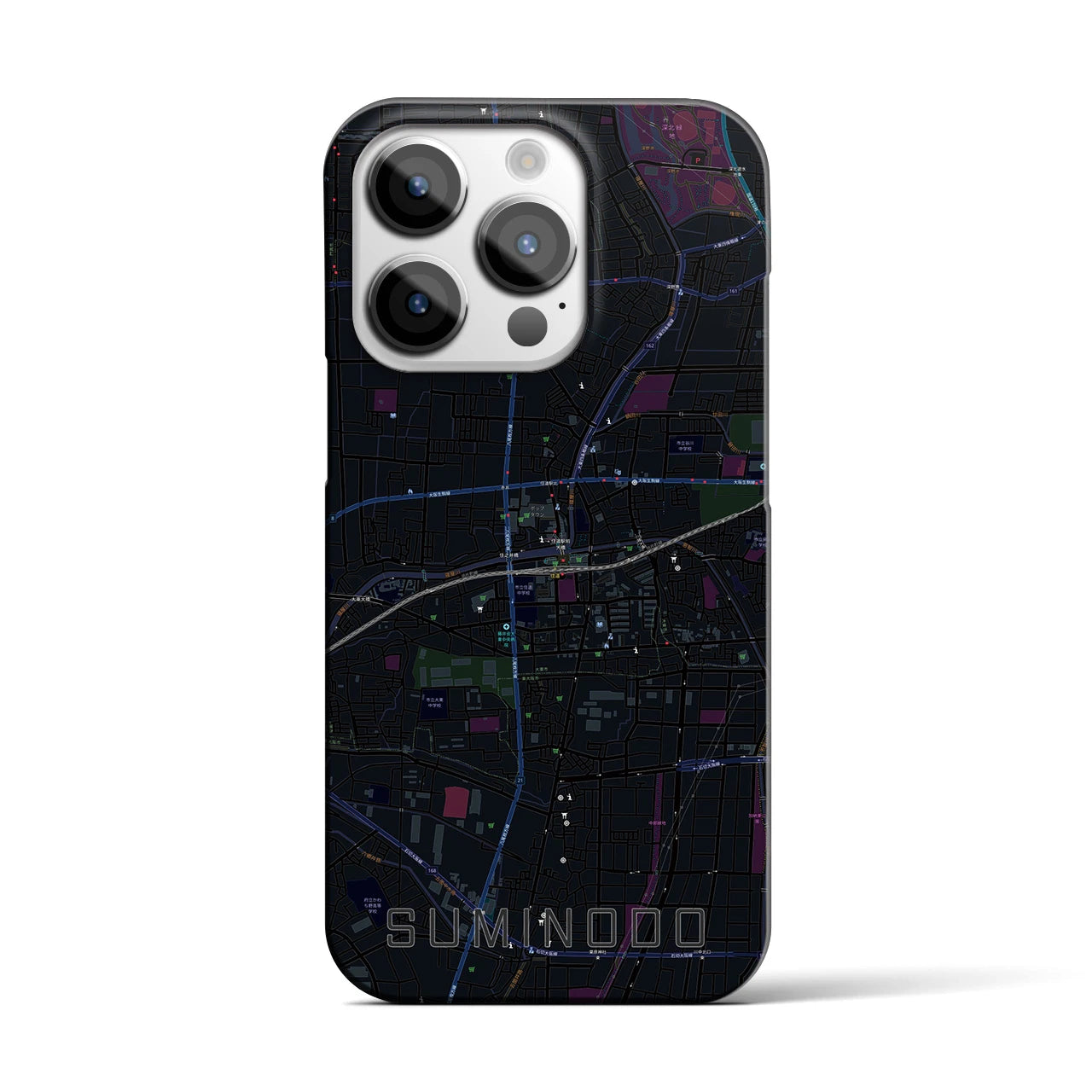 【住道】地図柄iPhoneケース（バックカバータイプ・ブラック）iPhone 14 Pro 用