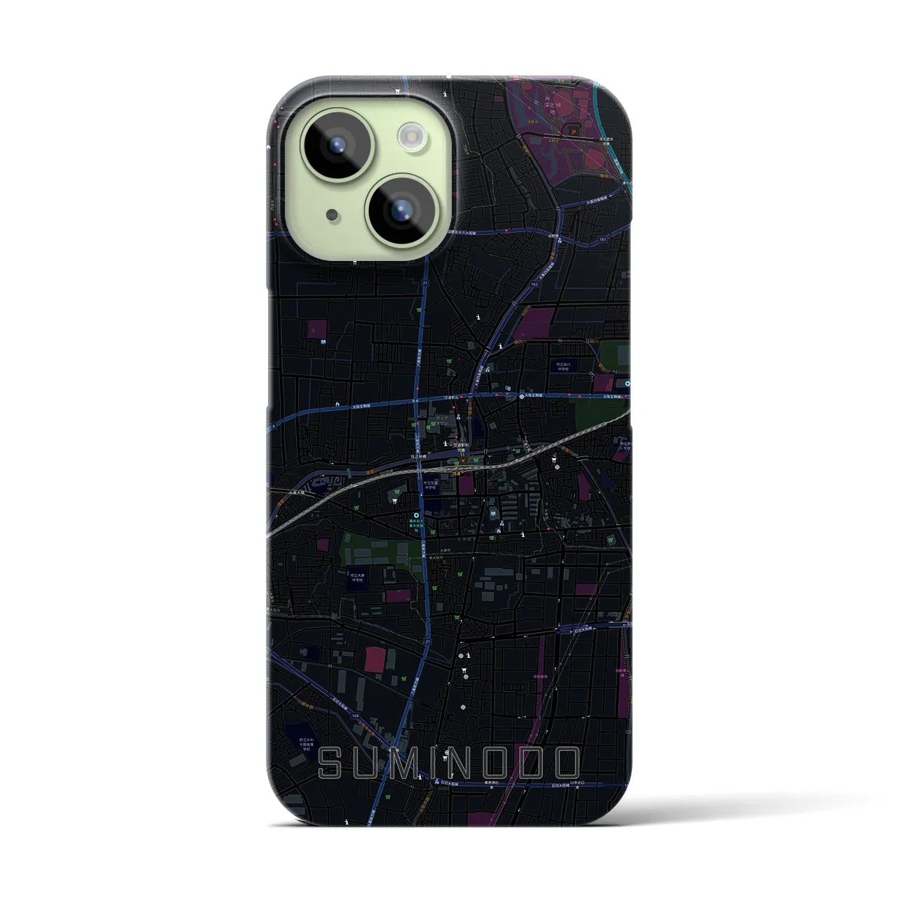 【住道】地図柄iPhoneケース（バックカバータイプ・ブラック）iPhone 15 用