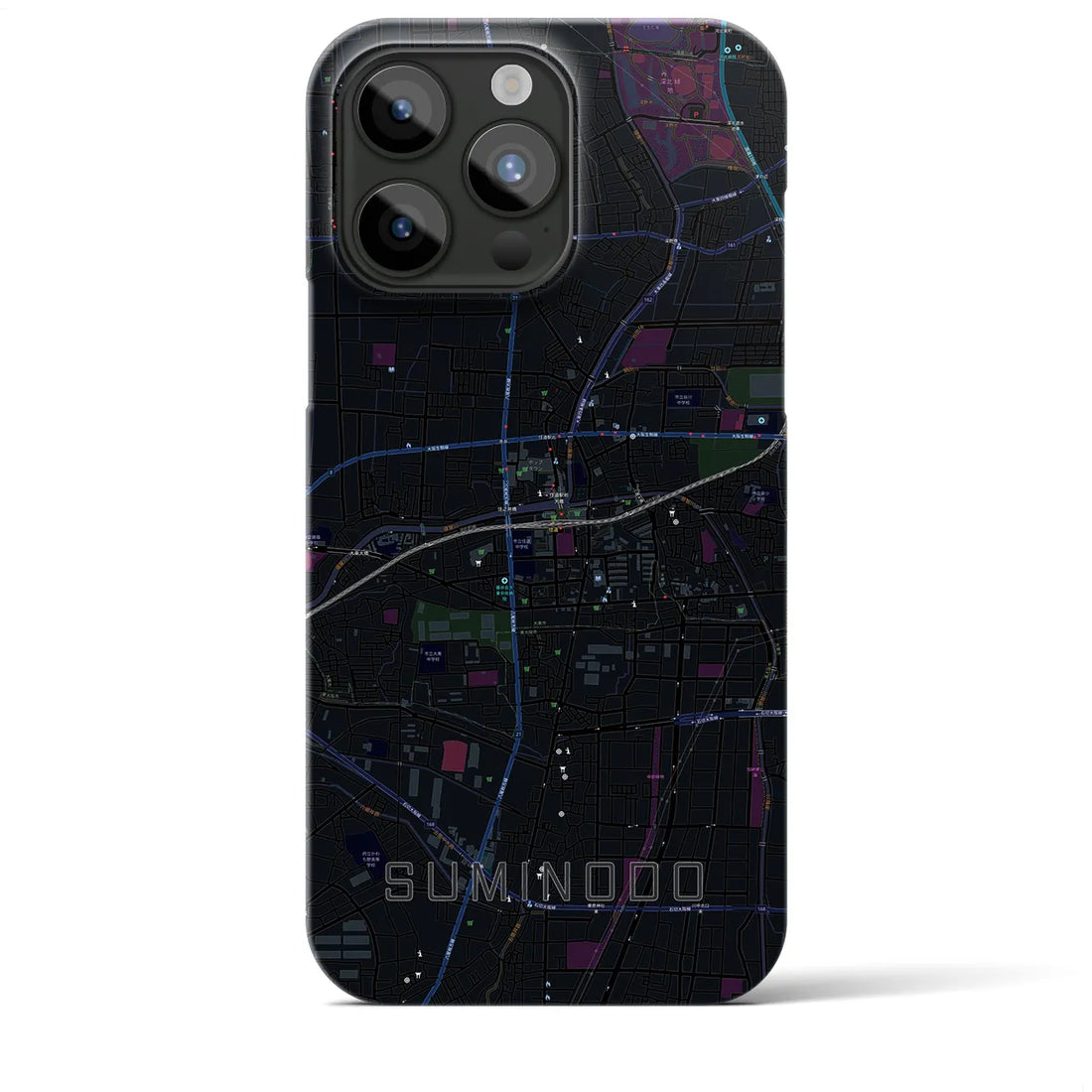 【住道】地図柄iPhoneケース（バックカバータイプ・ブラック）iPhone 15 Pro Max 用