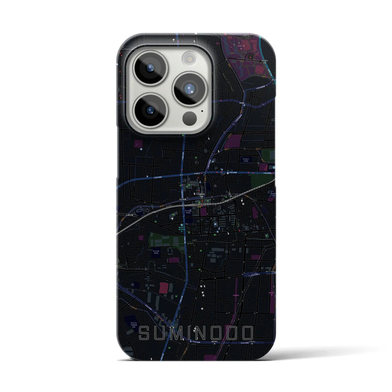 【住道】地図柄iPhoneケース（バックカバータイプ・ブラック）iPhone 15 Pro 用