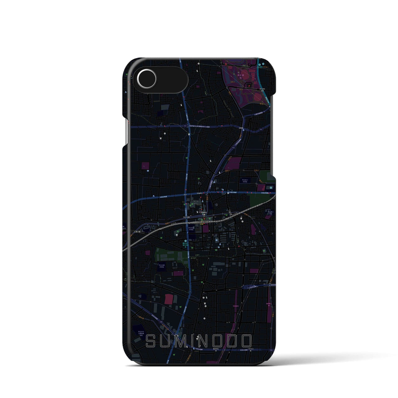 【住道】地図柄iPhoneケース（バックカバータイプ・ブラック）iPhone SE（第3 / 第2世代） / 8 / 7 / 6s / 6 用