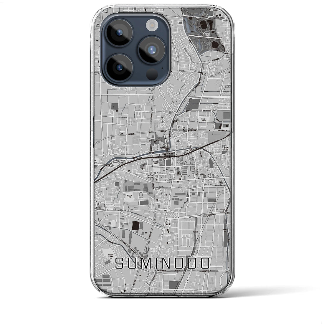 【住道】地図柄iPhoneケース（クリアタイプ・モノトーン）iPhone 15 Pro Max 用