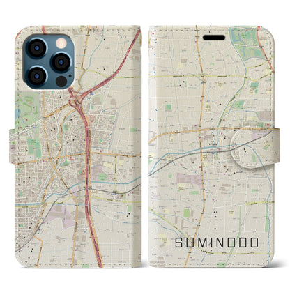 【住道（大阪府）】地図柄iPhoneケース（手帳タイプ）ナチュラル・iPhone 12 / 12 Pro 用