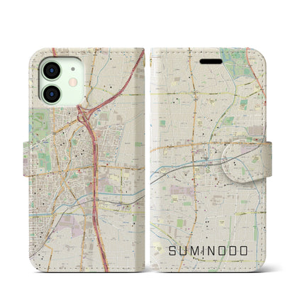 【住道（大阪府）】地図柄iPhoneケース（手帳タイプ）ナチュラル・iPhone 12 mini 用