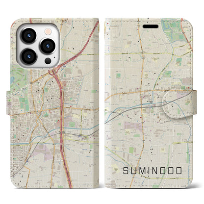 【住道（大阪府）】地図柄iPhoneケース（手帳タイプ）ナチュラル・iPhone 13 Pro 用