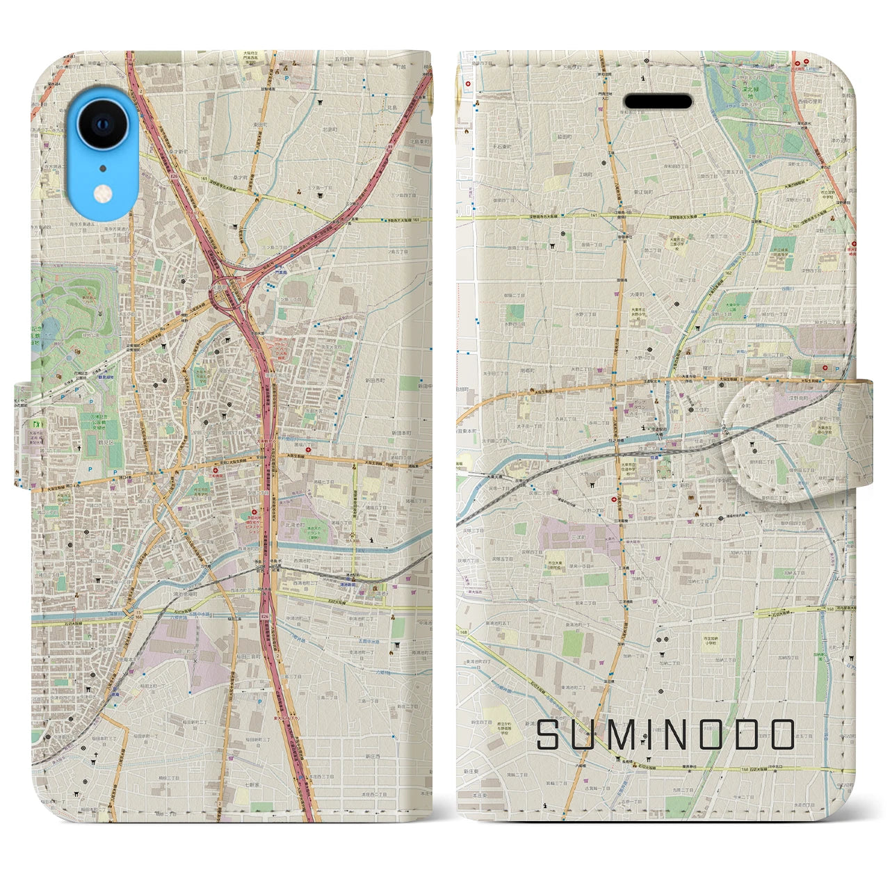 【住道】地図柄iPhoneケース（手帳両面タイプ・ナチュラル）iPhone XR 用