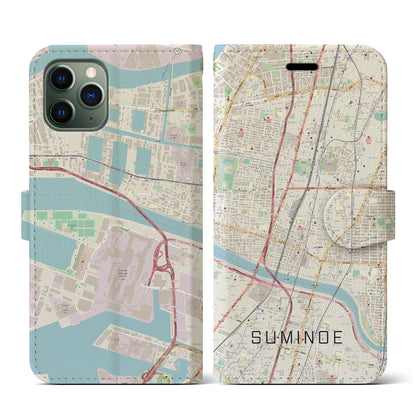 【住之江（大阪府）】地図柄iPhoneケース（手帳タイプ）ナチュラル・iPhone 11 Pro 用