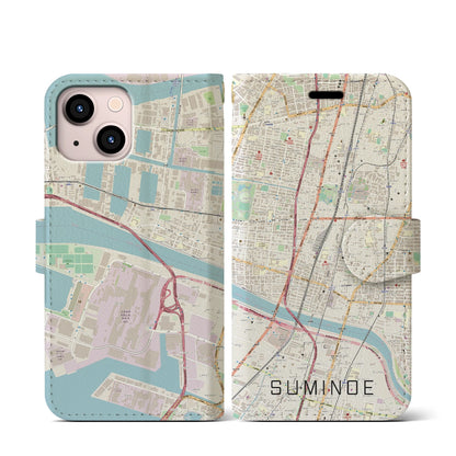 【住之江（大阪府）】地図柄iPhoneケース（手帳タイプ）ナチュラル・iPhone 13 mini 用