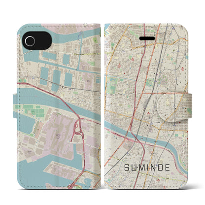 【住之江（大阪府）】地図柄iPhoneケース（手帳タイプ）ナチュラル・iPhone SE（第3 / 第2世代） / 8 / 7 / 6s / 6 用