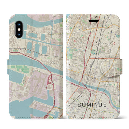 【住之江（大阪府）】地図柄iPhoneケース（手帳タイプ）ナチュラル・iPhone XS / X 用