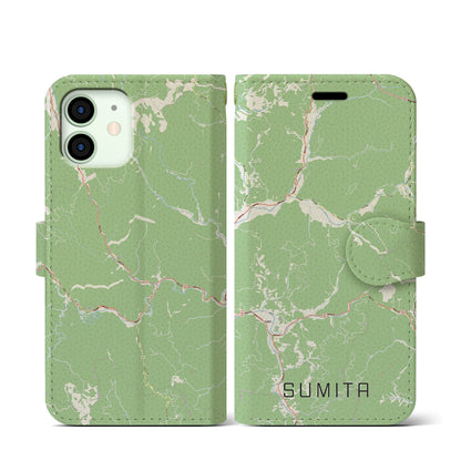 【住田（岩手県）】地図柄iPhoneケース（手帳タイプ）ナチュラル・iPhone 12 mini 用