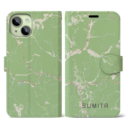 【住田（岩手県）】地図柄iPhoneケース（手帳タイプ）ナチュラル・iPhone 15 用