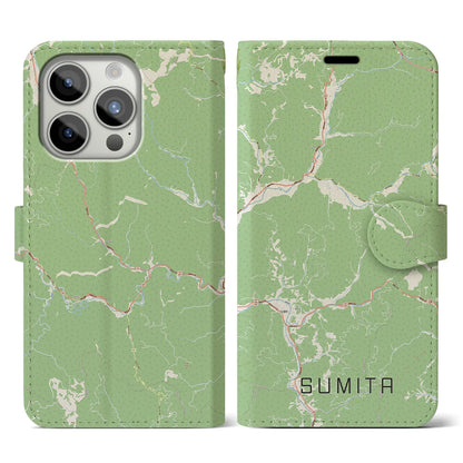 【住田（岩手県）】地図柄iPhoneケース（手帳タイプ）ナチュラル・iPhone 15 Pro 用