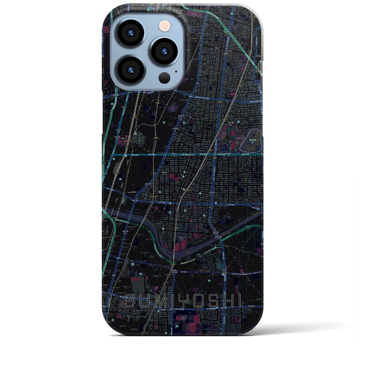 【住吉（大阪府）】地図柄iPhoneケース（バックカバータイプ・ブラック）iPhone 13 Pro Max 用