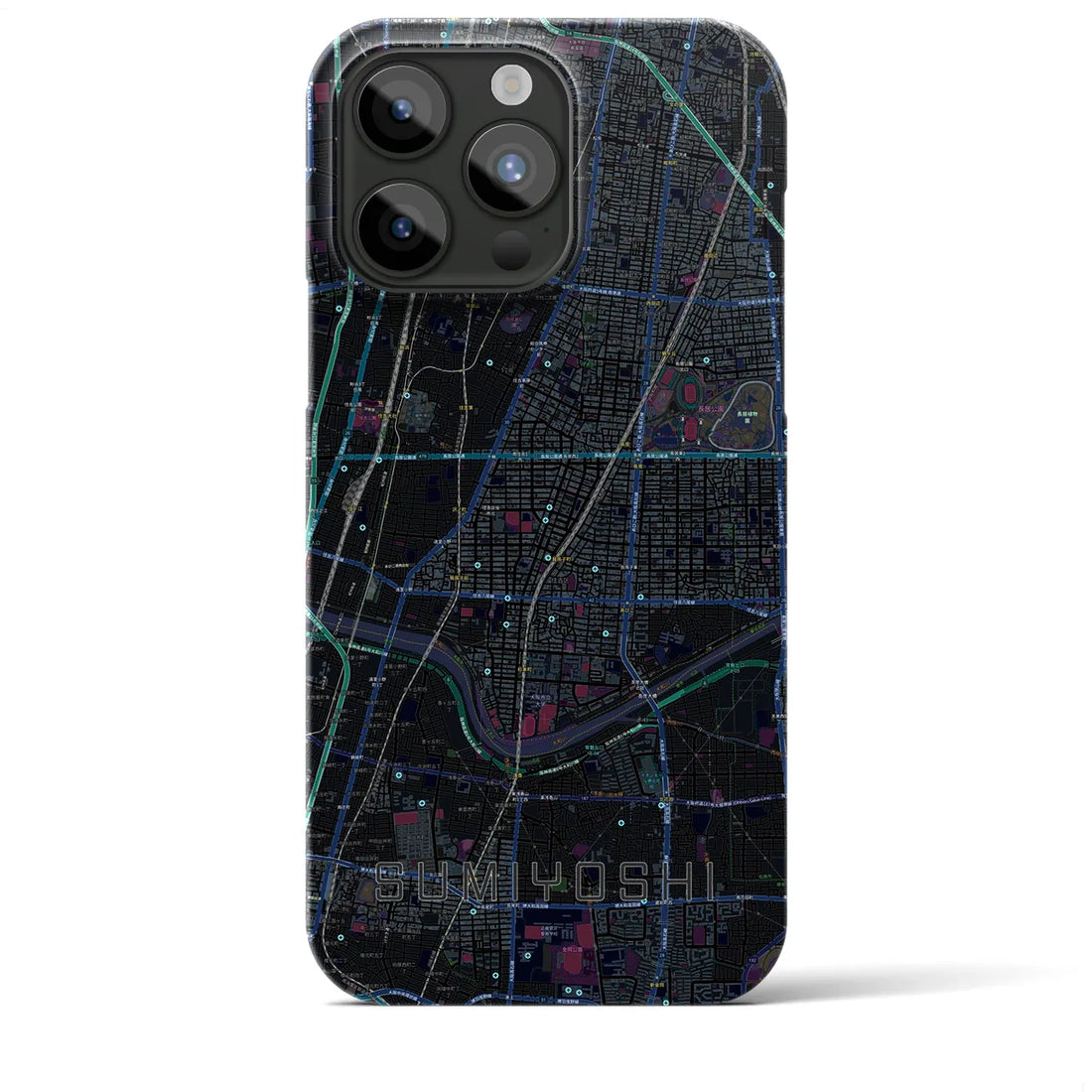 【住吉（大阪府）】地図柄iPhoneケース（バックカバータイプ・ブラック）iPhone 15 Pro Max 用