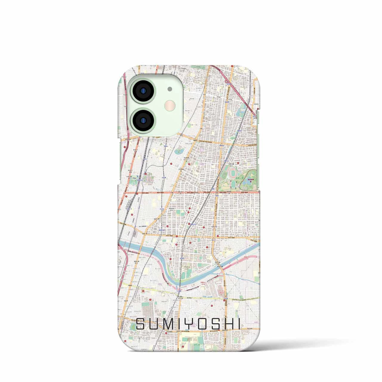 【住吉（大阪府）】地図柄iPhoneケース（バックカバータイプ・ナチュラル）iPhone 12 mini 用