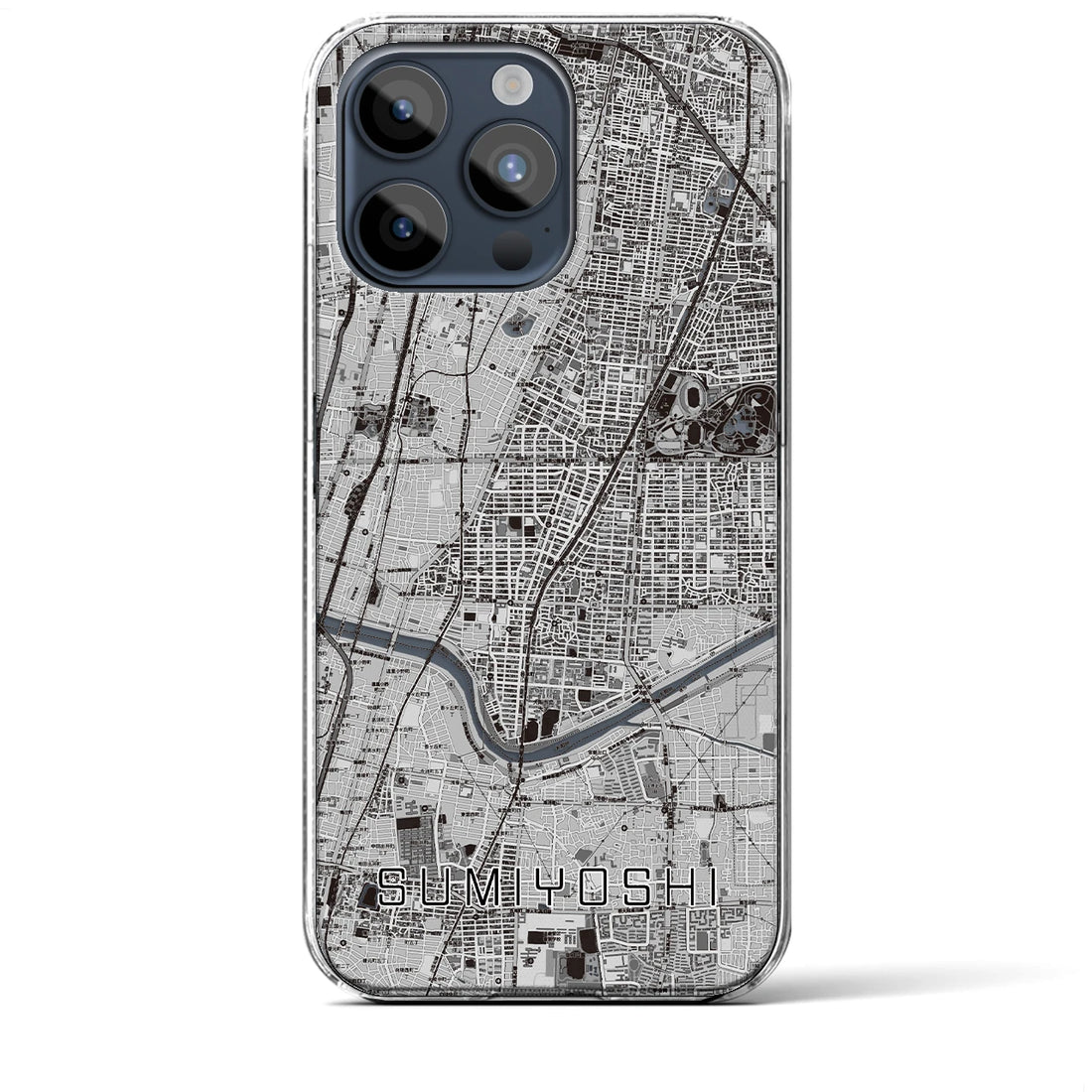 【住吉（大阪府）】地図柄iPhoneケース（クリアタイプ・モノトーン）iPhone 15 Pro Max 用