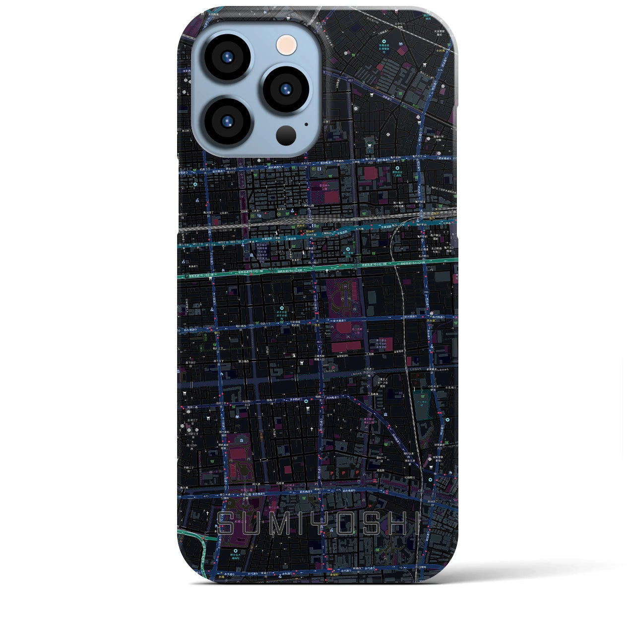 【住吉】地図柄iPhoneケース（バックカバータイプ・ブラック）iPhone 13 Pro Max 用