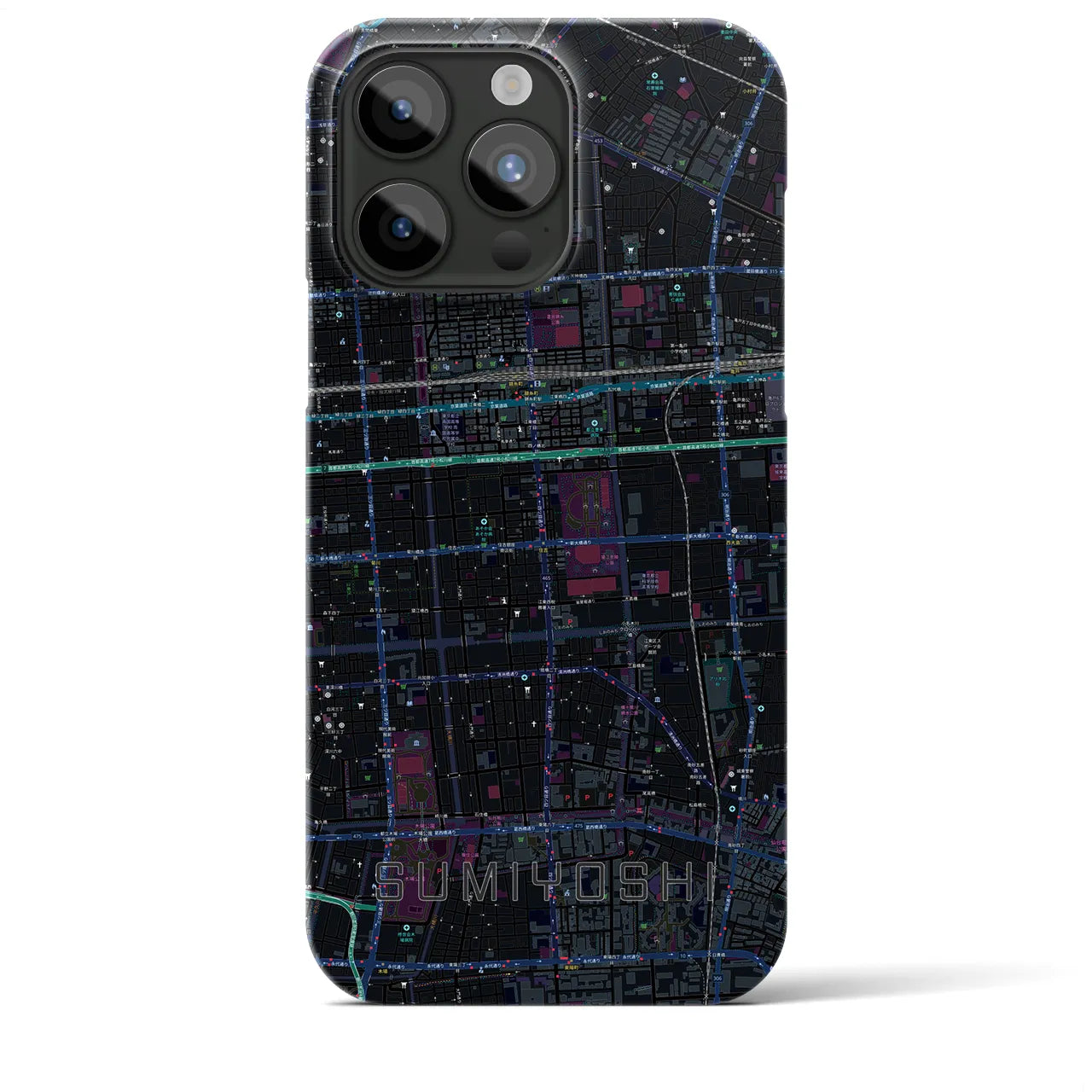 【住吉】地図柄iPhoneケース（バックカバータイプ・ブラック）iPhone 15 Pro Max 用