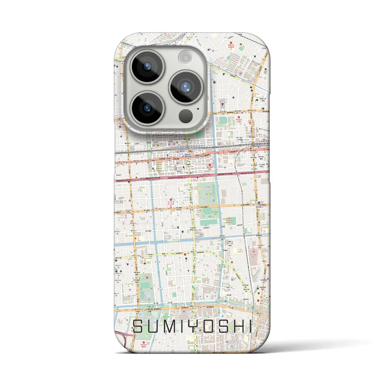 【住吉】地図柄iPhoneケース（バックカバータイプ・ナチュラル）iPhone 15 Pro 用