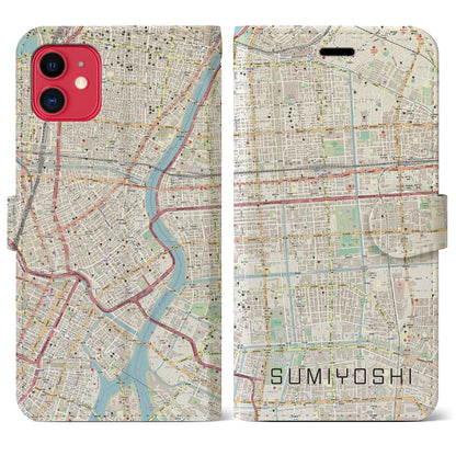 【住吉（東京都）】地図柄iPhoneケース（手帳タイプ）ナチュラル・iPhone 11 用