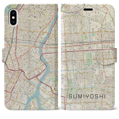 【住吉（東京都）】地図柄iPhoneケース（手帳タイプ）ナチュラル・iPhone XS Max 用