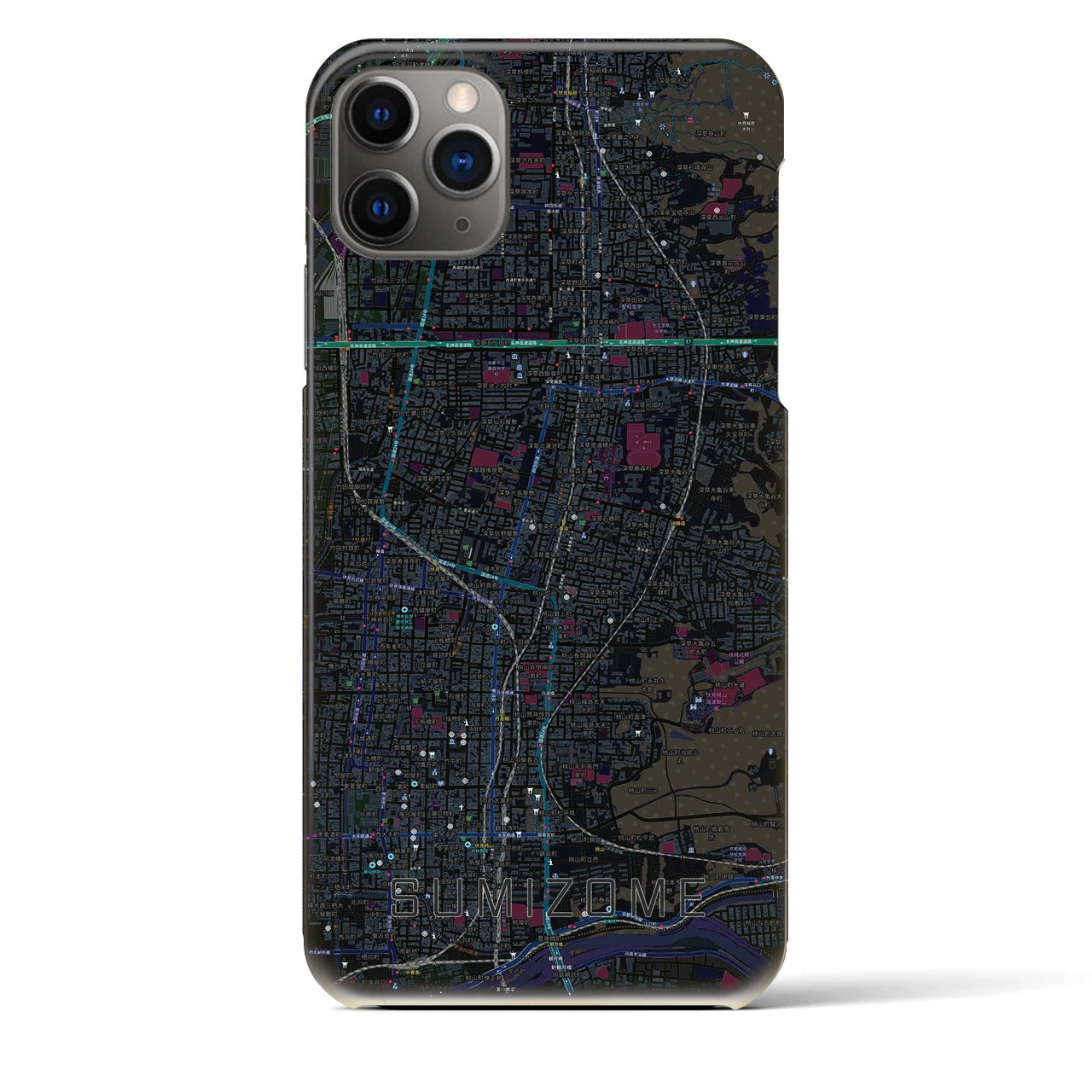 【墨染】地図柄iPhoneケース（バックカバータイプ・ブラック）iPhone 11 Pro Max 用