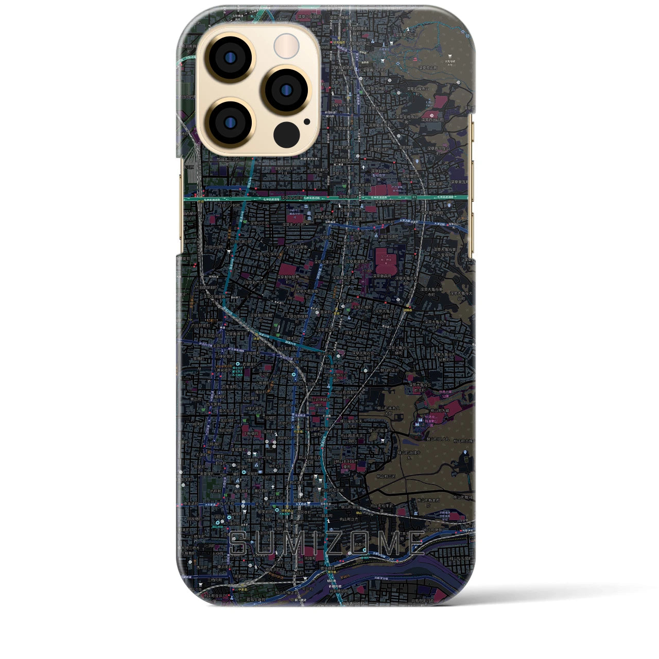 【墨染】地図柄iPhoneケース（バックカバータイプ・ブラック）iPhone 12 Pro Max 用