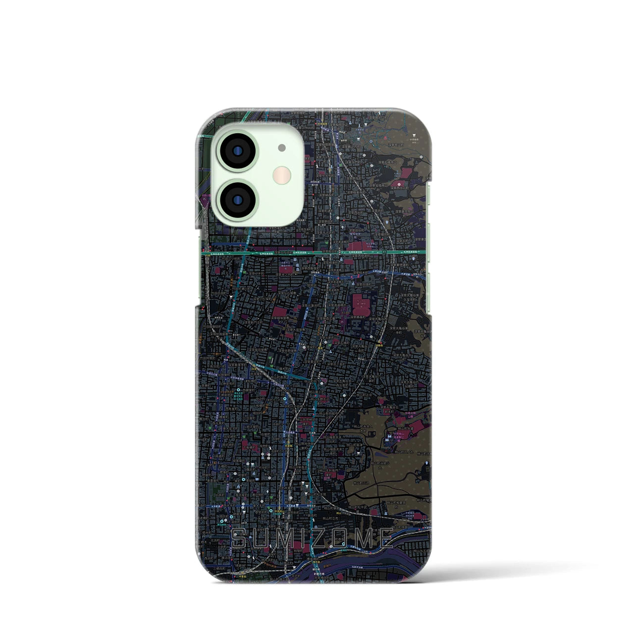 【墨染】地図柄iPhoneケース（バックカバータイプ・ブラック）iPhone 12 mini 用