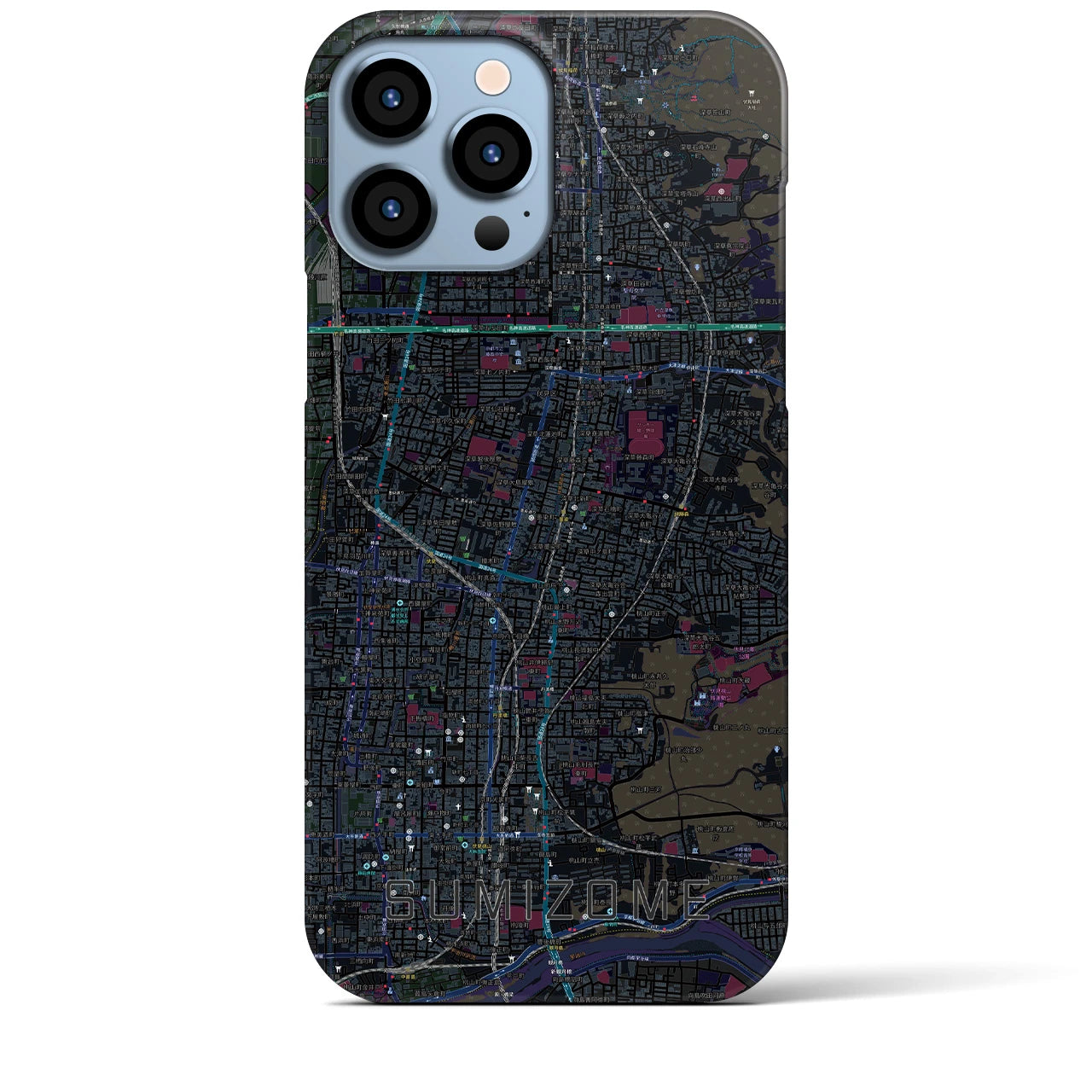 【墨染】地図柄iPhoneケース（バックカバータイプ・ブラック）iPhone 13 Pro Max 用