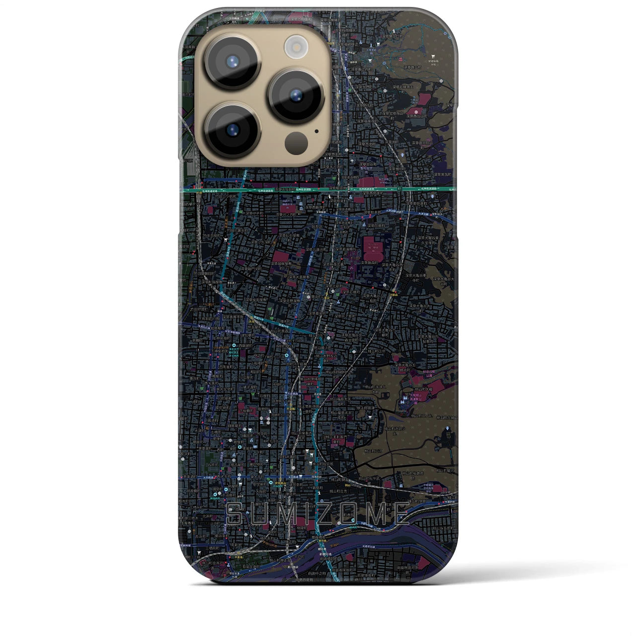 【墨染】地図柄iPhoneケース（バックカバータイプ・ブラック）iPhone 14 Pro Max 用