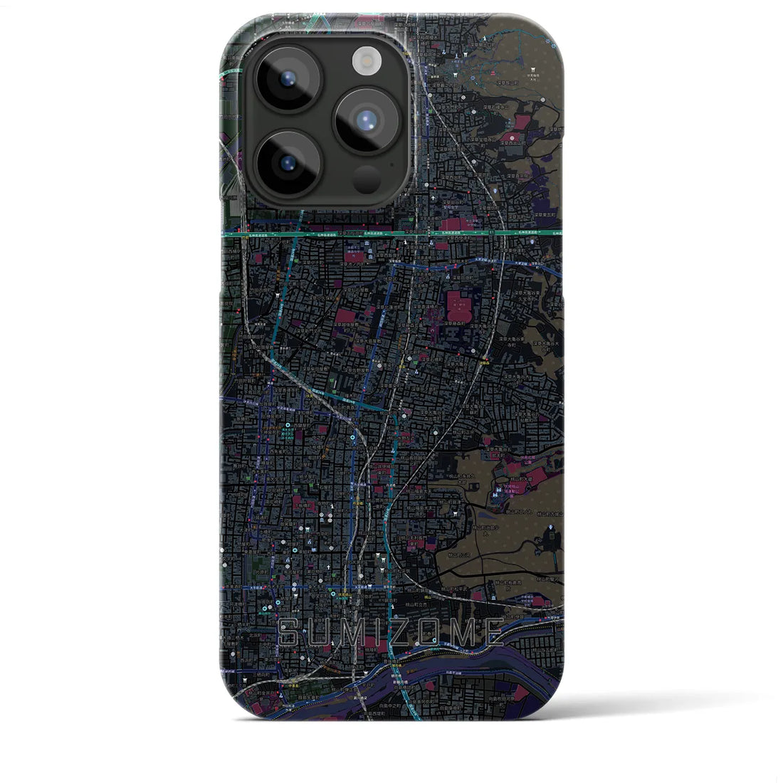【墨染】地図柄iPhoneケース（バックカバータイプ・ブラック）iPhone 15 Pro Max 用