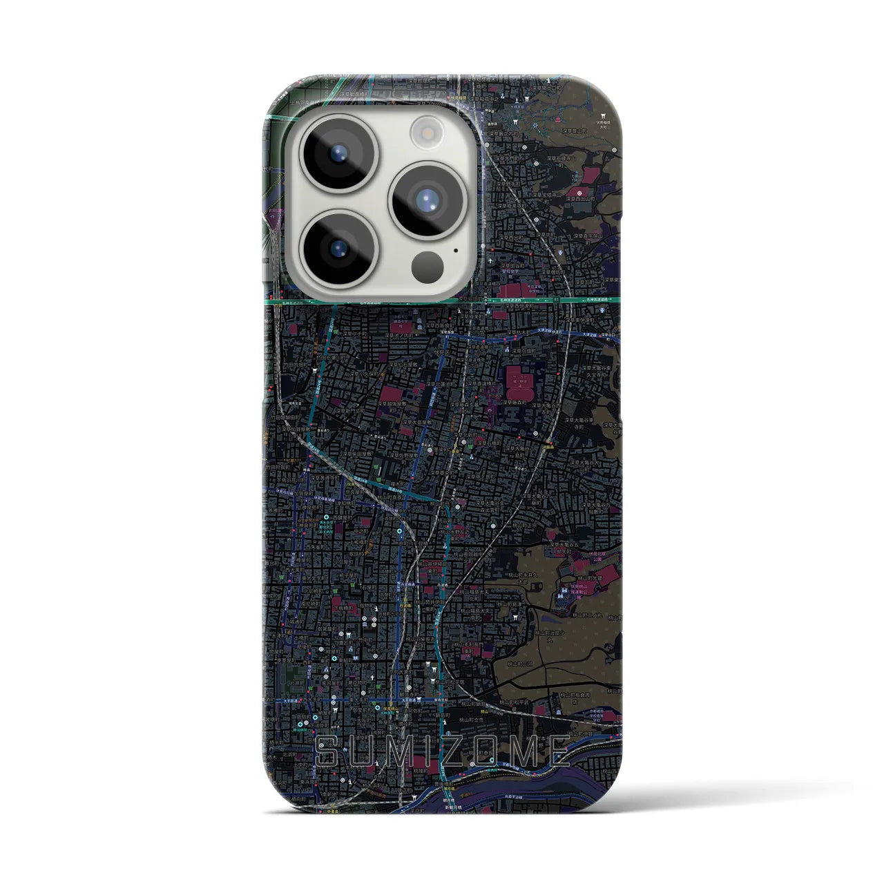 【墨染】地図柄iPhoneケース（バックカバータイプ・ブラック）iPhone 15 Pro 用