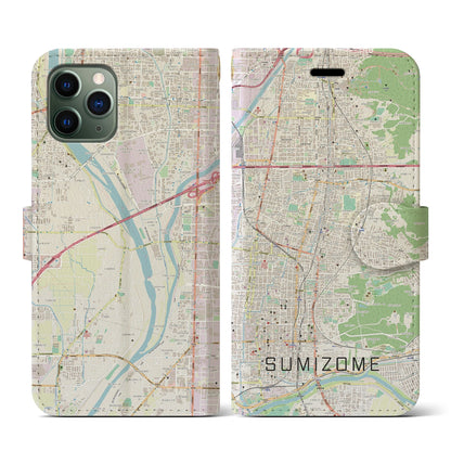 【墨染（京都府）】地図柄iPhoneケース（手帳タイプ）ナチュラル・iPhone 11 Pro 用