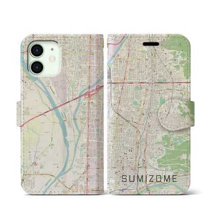 【墨染（京都府）】地図柄iPhoneケース（手帳タイプ）ナチュラル・iPhone 12 mini 用