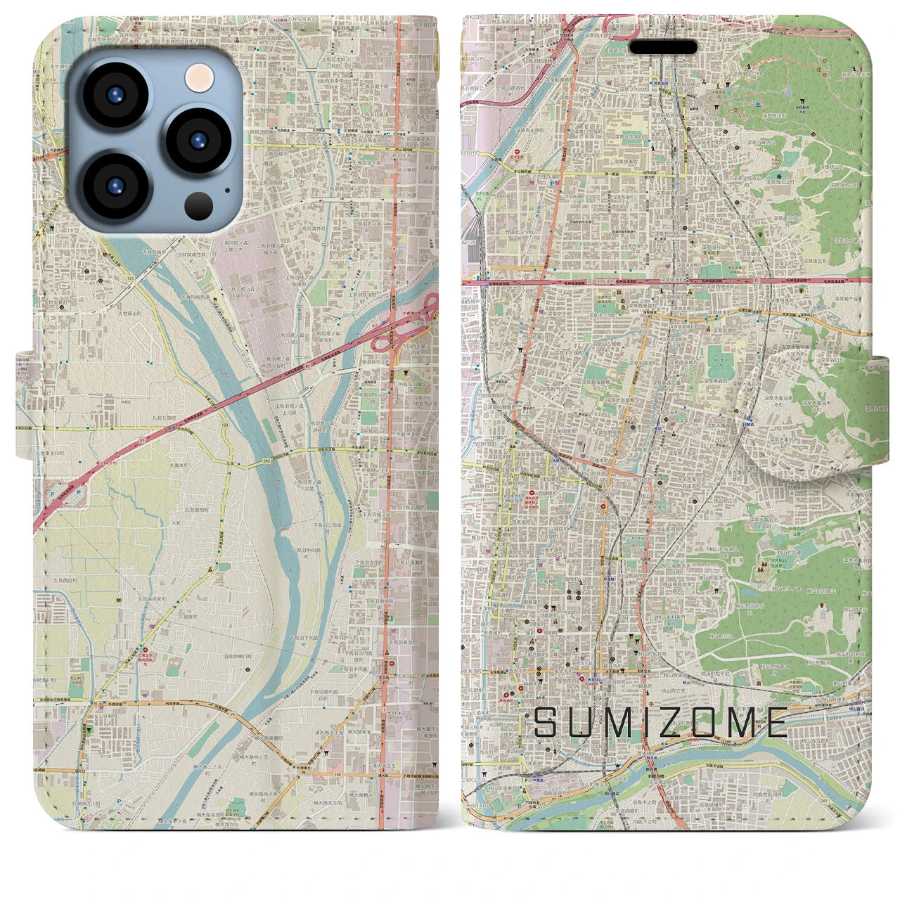 【墨染】地図柄iPhoneケース（手帳両面タイプ・ナチュラル）iPhone 13 Pro Max 用