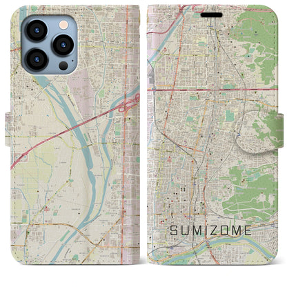 【墨染（京都府）】地図柄iPhoneケース（手帳タイプ）ナチュラル・iPhone 13 Pro Max 用