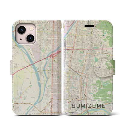 【墨染（京都府）】地図柄iPhoneケース（手帳タイプ）ナチュラル・iPhone 13 mini 用