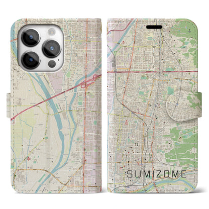 【墨染（京都府）】地図柄iPhoneケース（手帳タイプ）ナチュラル・iPhone 14 Pro 用