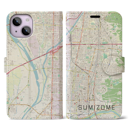 【墨染（京都府）】地図柄iPhoneケース（手帳タイプ）ナチュラル・iPhone 14 用