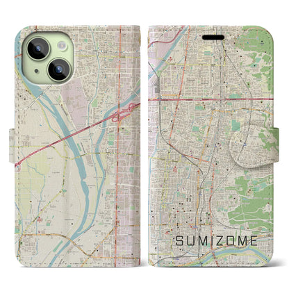 【墨染（京都府）】地図柄iPhoneケース（手帳タイプ）ナチュラル・iPhone 15 用