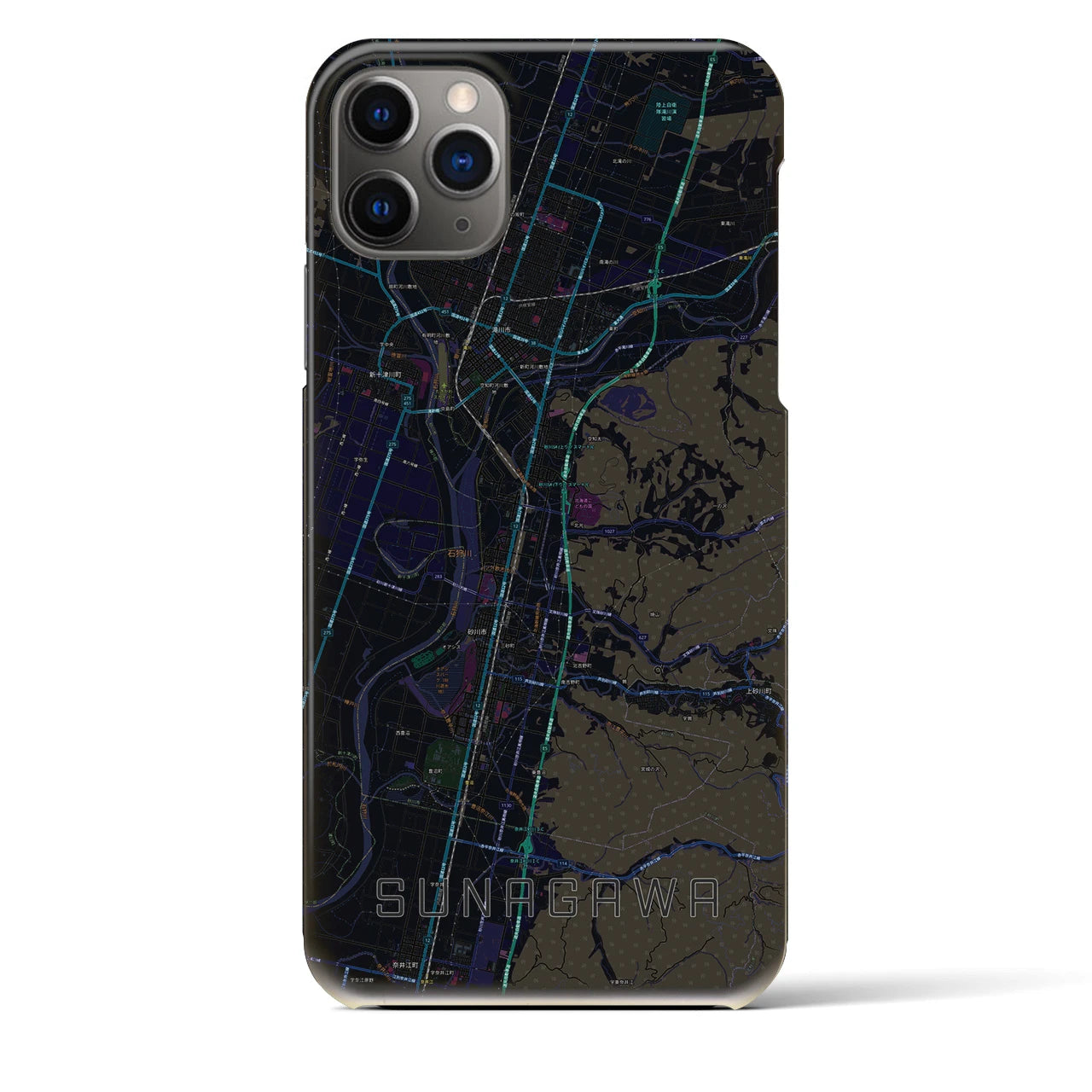 【砂川】地図柄iPhoneケース（バックカバータイプ・ブラック）iPhone 11 Pro Max 用