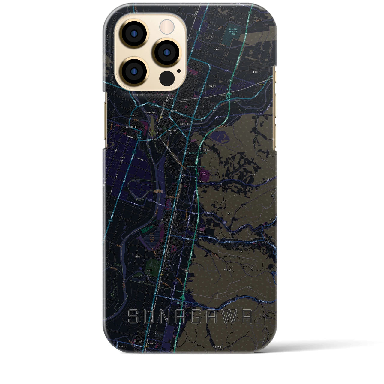 【砂川】地図柄iPhoneケース（バックカバータイプ・ブラック）iPhone 12 Pro Max 用