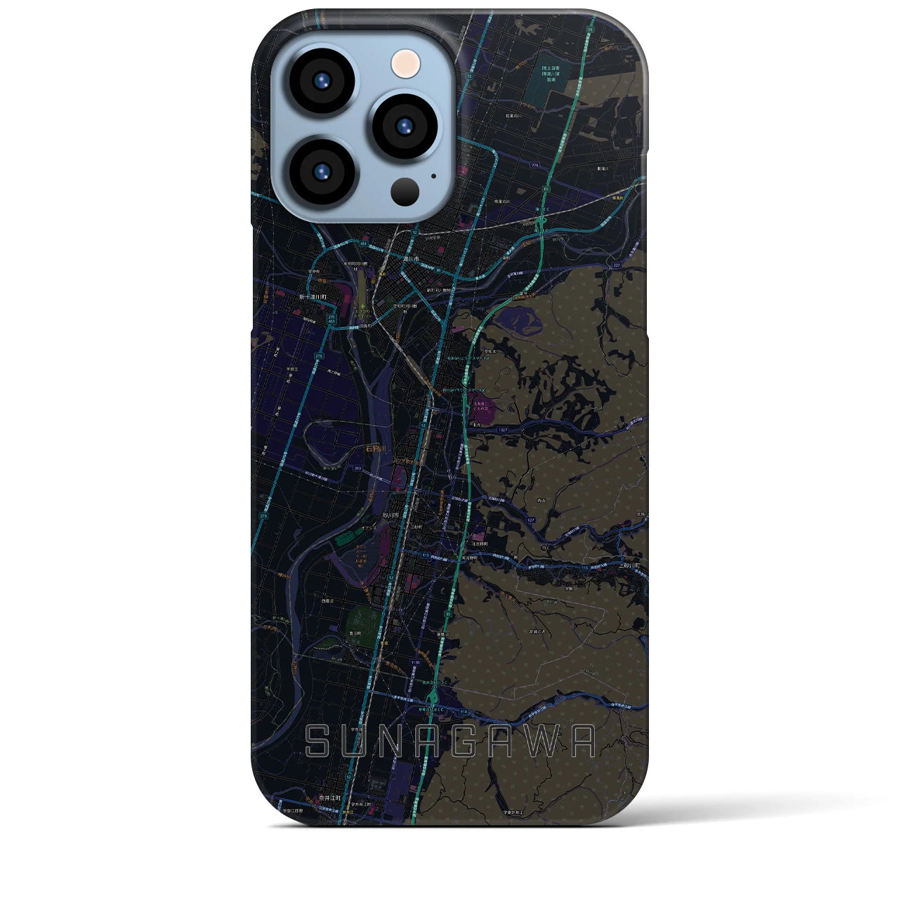 【砂川】地図柄iPhoneケース（バックカバータイプ・ブラック）iPhone 13 Pro Max 用