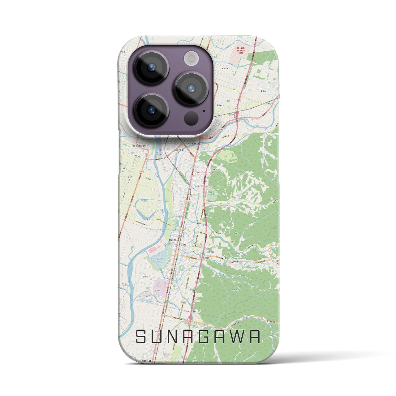 【砂川】地図柄iPhoneケース（バックカバータイプ・ナチュラル）iPhone 14 Pro 用