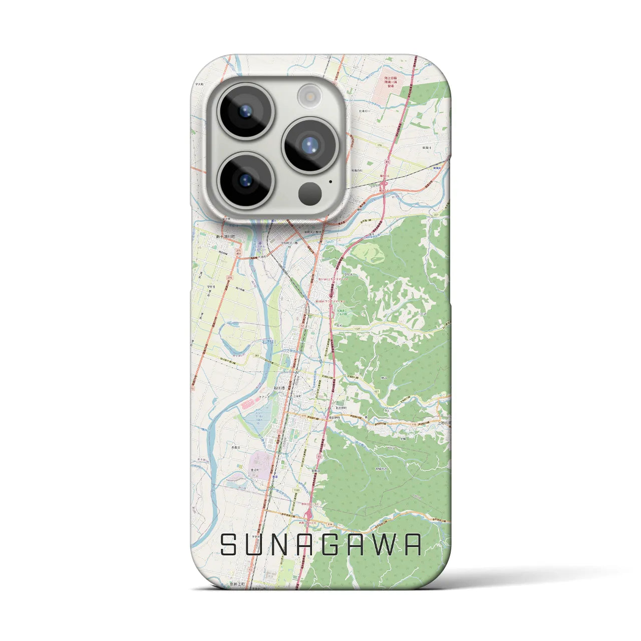 【砂川】地図柄iPhoneケース（バックカバータイプ・ナチュラル）iPhone 15 Pro 用