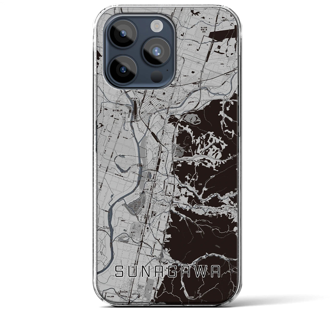【砂川】地図柄iPhoneケース（クリアタイプ・モノトーン）iPhone 15 Pro Max 用