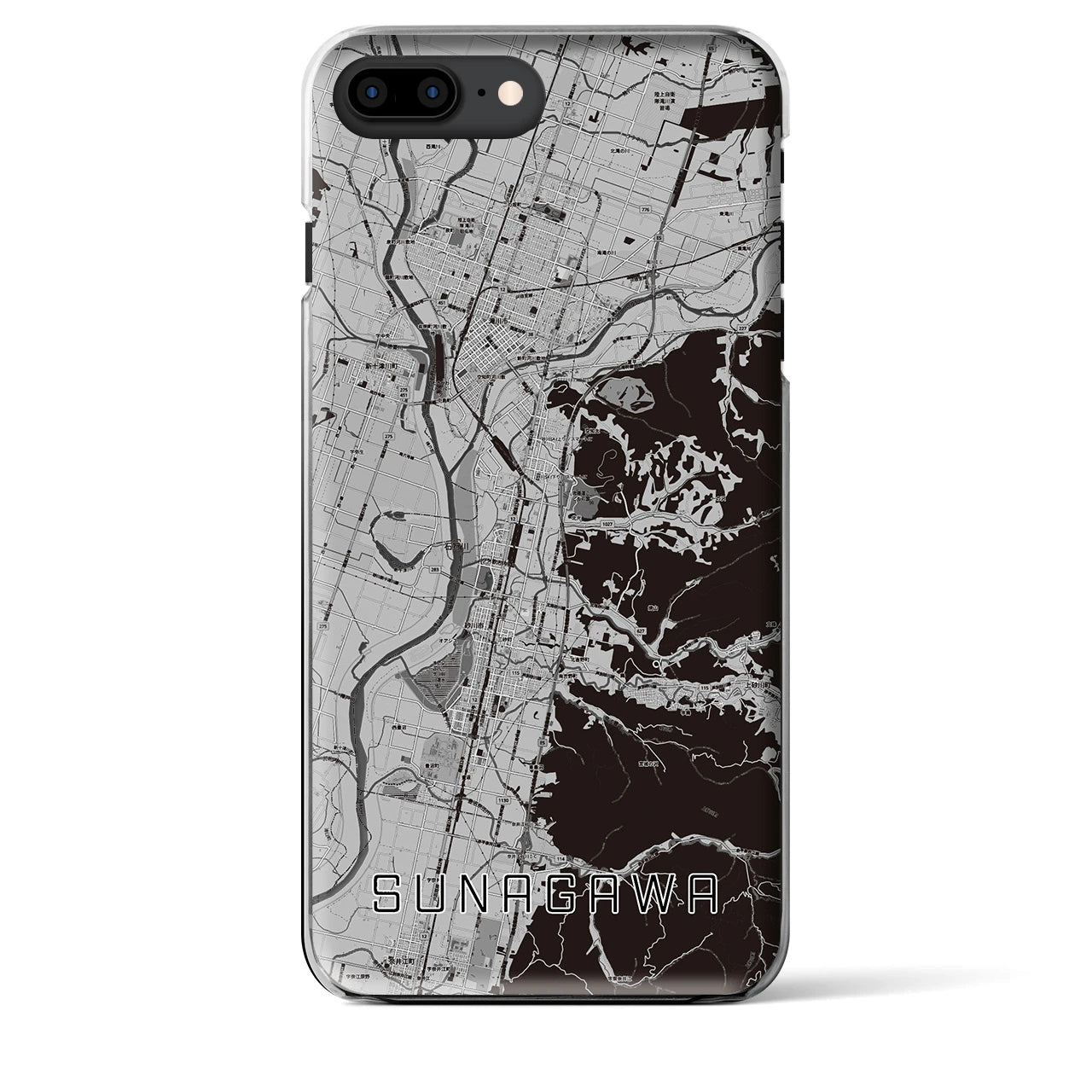 【砂川】地図柄iPhoneケース（クリアタイプ・モノトーン）iPhone 8Plus /7Plus / 6sPlus / 6Plus 用